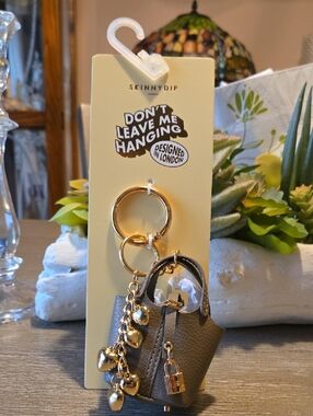 Skinnydip Gray Mini Tote Keyring with Gold Charms